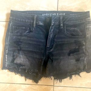 American eagle midi shorts black denim distressed